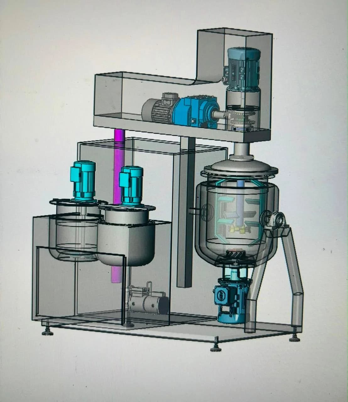 3D Engineering Design - Emulsifying Mixer Layanan rancang bangun dan desain 3D CAD engineering untuk sistem mesin Vacuum Emulsifying Mixer oleh tim engineer PT BSE