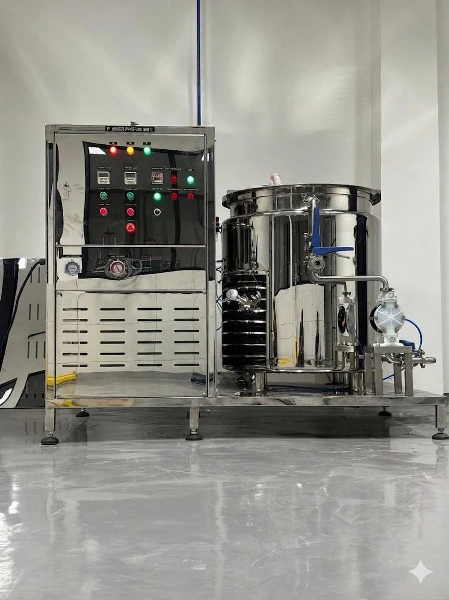 Skid-Mounted Process Tank & Pump Fabrikasi sistem skid-mounted terintegrasi meliputi tangki proses stainless steel, pompa diafragma pneumatik (AODD), dan panel kontrol elektrikal oleh PT BSE